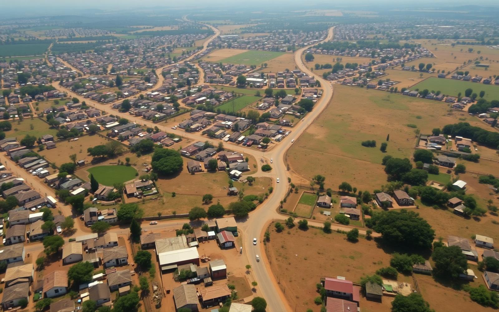 Aerial view of a Kenyan town showing land parcels and roads